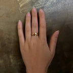 Handmade 14k gold cigar band ring with natural blue/red sapphires and brown diamond by em jono
