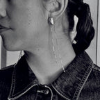 Handmade unique sterling silver statement earrings with natural light blue sapphires and diamond dangles by em jono