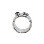 Handmade sterling silver cigar band with lapis carved face and peridot by em jono