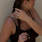 model wearing handmade jewelry by em jono