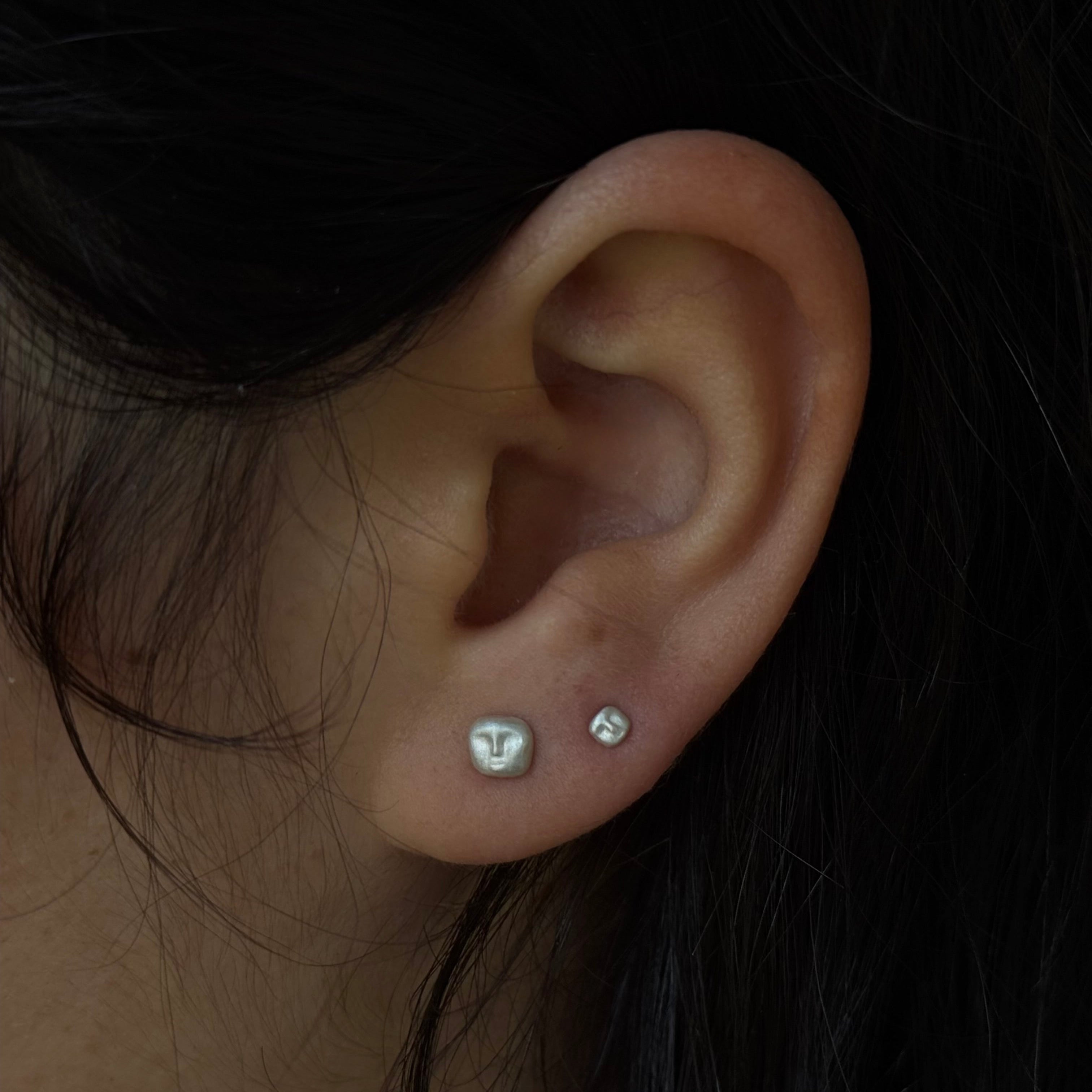 handmade sterling silver carved square  face stud earrings by em jono 