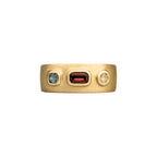 Handmade one of a kind 14k gold cigar band ring with natural blue/red sapphires and brown diamond by em jono