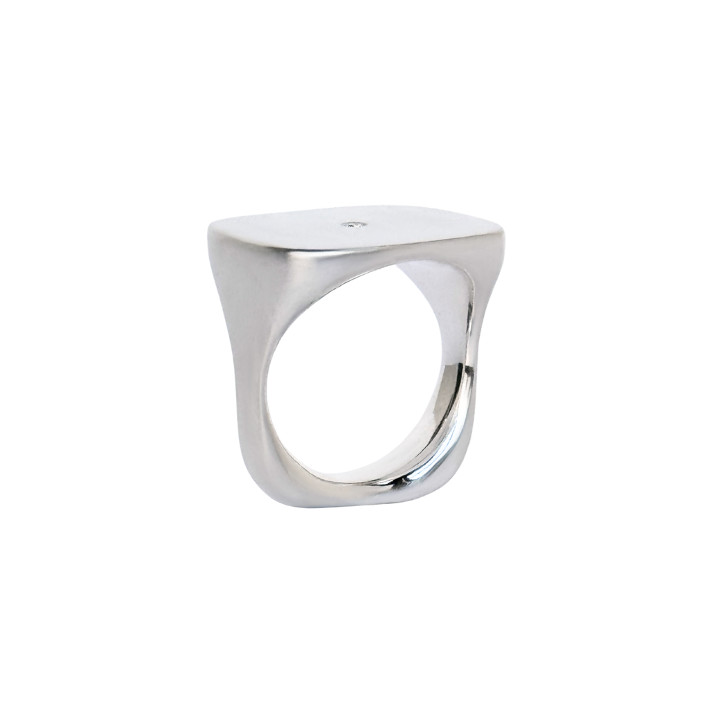 Handmade chunky sterling silver square ring with diamond by em jono 