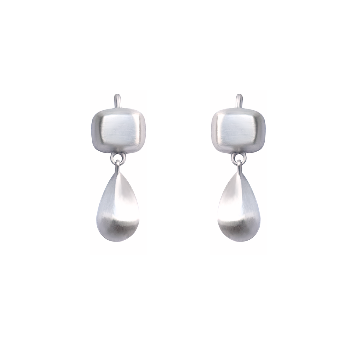 Handmade pair of sterling silver drop earrings with square and teardrop shapes by em jono 