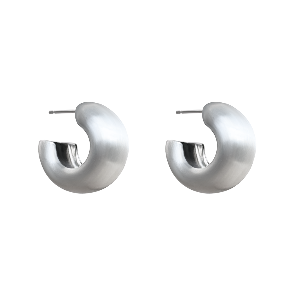 handmade Pair of chunky sterling silver hoop earrings by em jono 