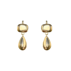 Handmade pair of 10k gold drop earrings with square and teardrop shapes by em jono 