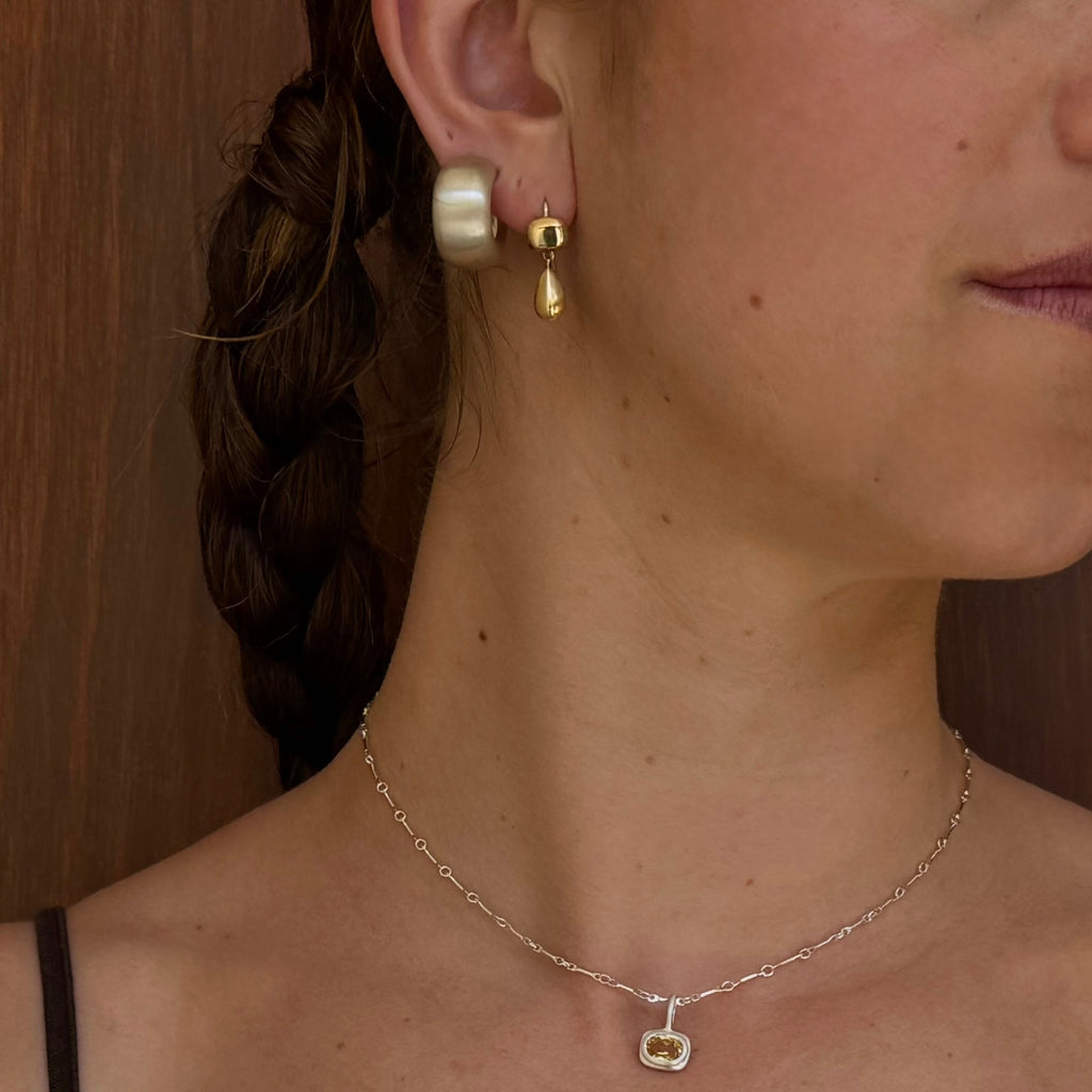 Handmade pair of sterling silver drop earrings with square and teardrop shapes by em jono 