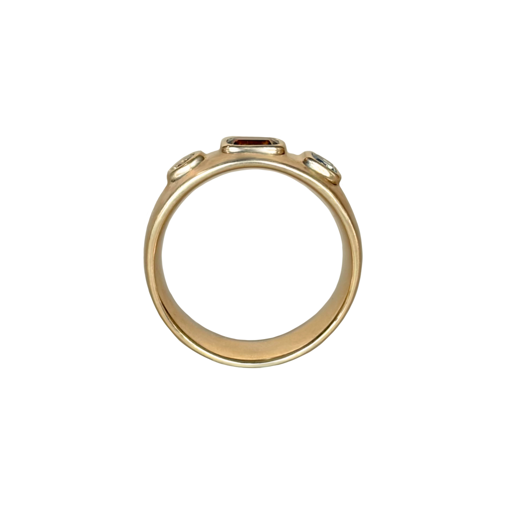 Handmade one of a kind 14k gold cigar band ring with natural blue/red sapphires and brown diamond by em jono