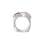  one of a kind handmade sterling silver statement ring with light princess cut citrine as well as a dark oval citrine by em jono 