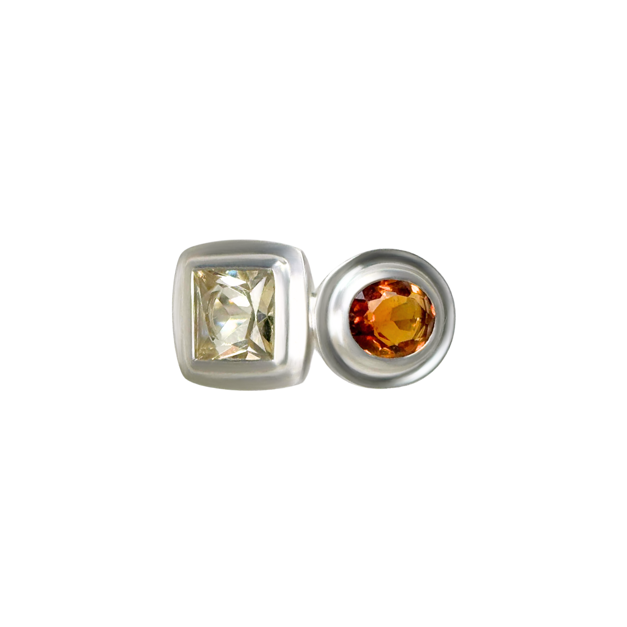  one of a kind handmade sterling silver statement ring with light princess cut citrine as well as a dark oval citrine by em jono 