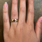 Handmade one of a kind 14k gold cigar band ring with natural blue/red sapphires and brown diamond by em jono